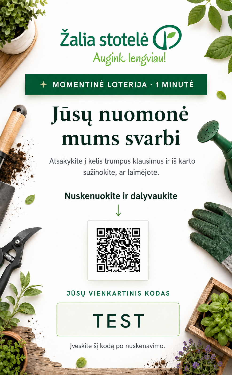 Dizaino pavyzdys: QR kortelė siuntoms — Augalai ir sodas