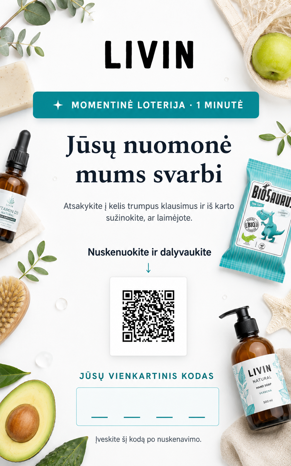 Dizaino pavyzdys: QR kortelė siuntoms — Natūralūs / eko produktai