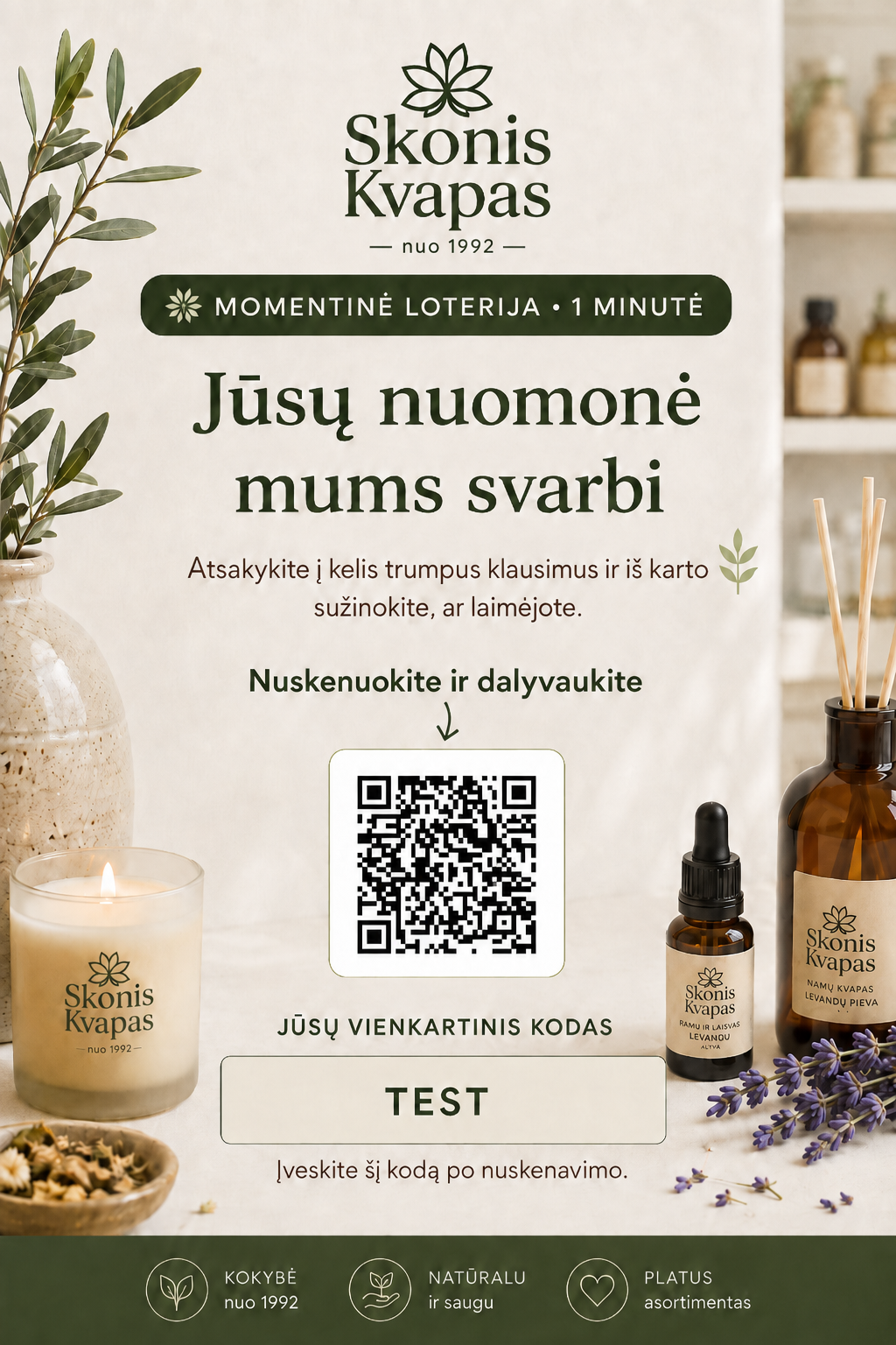 Dizaino pavyzdys: QR kortelė siuntoms — Namų kvapai ir žvakės