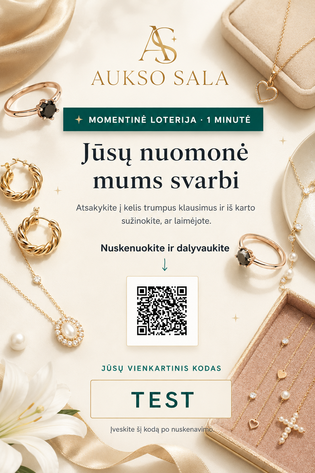 Dizaino pavyzdys: QR kortelė siuntoms — Papuošalai